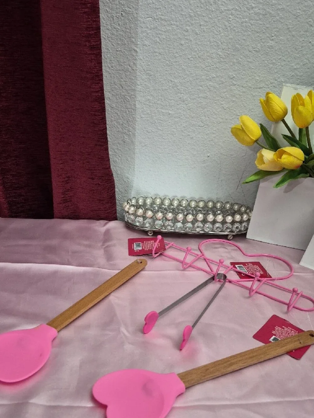 Pink Heart Silicone Spatula Set & Hanger Home  Supplies New 2224